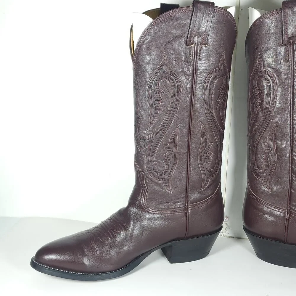 Nocona Men's US 9D 8011 Brown Leather Embroidered Western Cowboy Boots